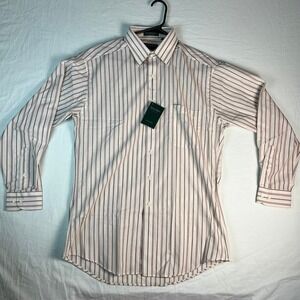 Savile Row Dress Shirt Mens 16 32-33 White Red Striped NWT Fitted Long Sleeve